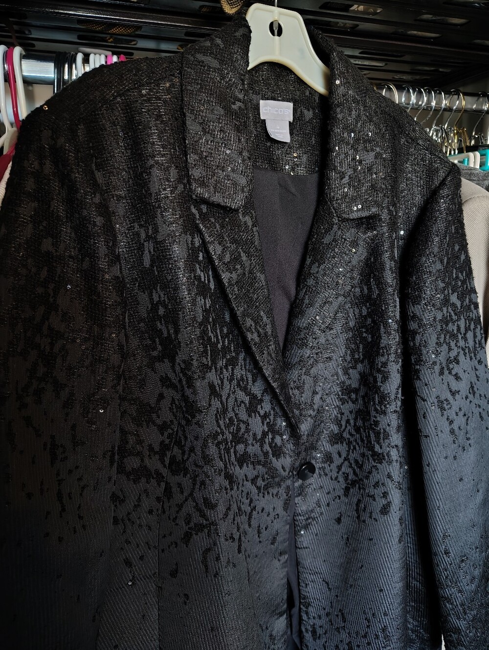 Chico's Black Sequin-Embellished  Dress Jacket Coat
